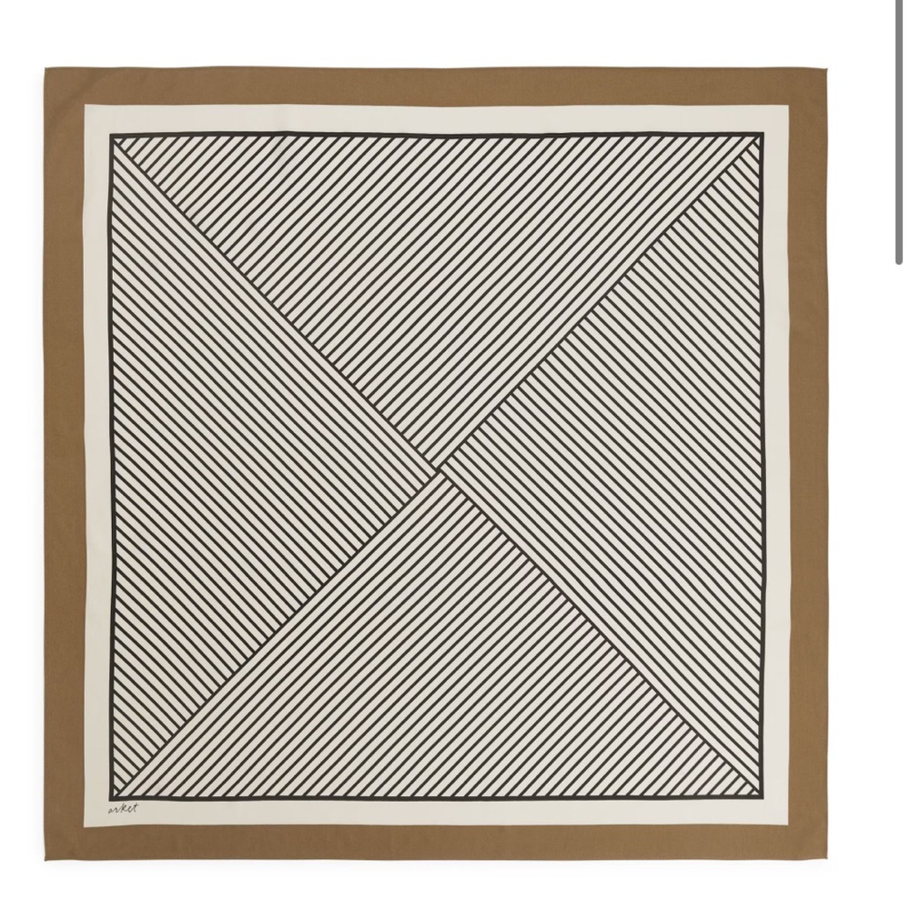Arket 100% Silk Scarf in Beige/Brown/Black Geometric Pattern - 80x80cm
